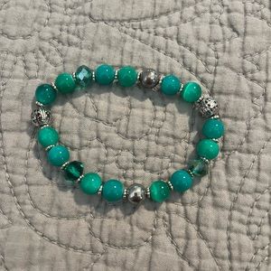 Teal bead stretchy elastic bracelet